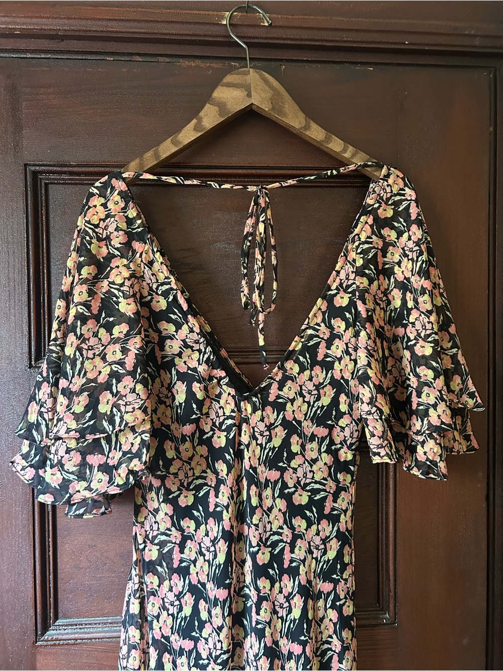 Free People Elisandra Midi Dress Floral Flutter V-neck Boho Vintage Inspired - Picture 6 of 9